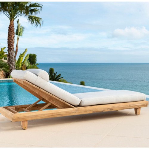 Bain de soleil Sorrento en teck massif inclinable avec coussin
