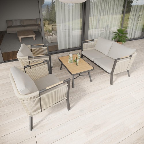 Salon de jardin Bali – canapé 2 places, fauteuils et table basse extérieure