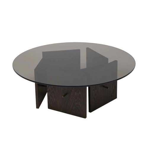 Table basse design Aukko en verre teinté et chêne foncé FSC®