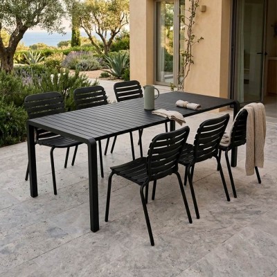 Ensemble Table de Jardin Vondel 214 + 6 Chaises Vondel noir