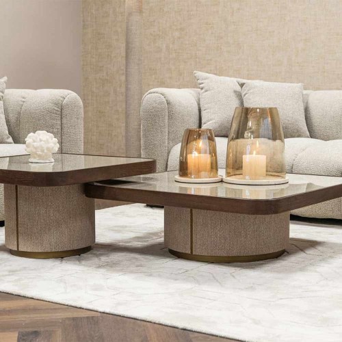 Beige Willox-salontafel met glas (set van 2)