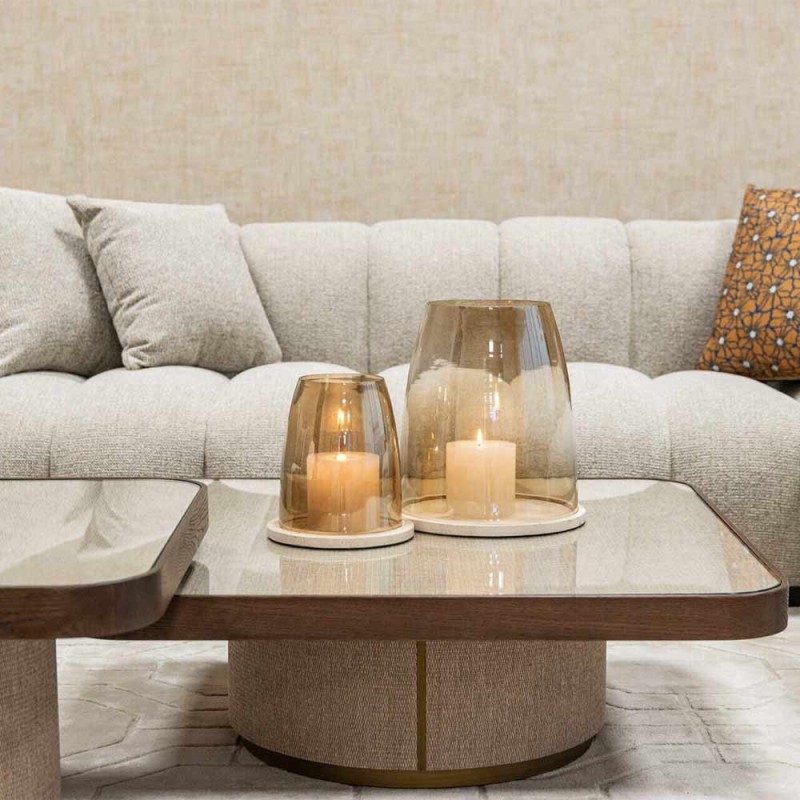 Table basse Willox beige avec verre (Set de 2)