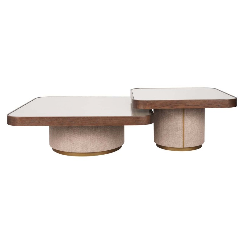 Table basse Willox beige avec verre (Set de 2)