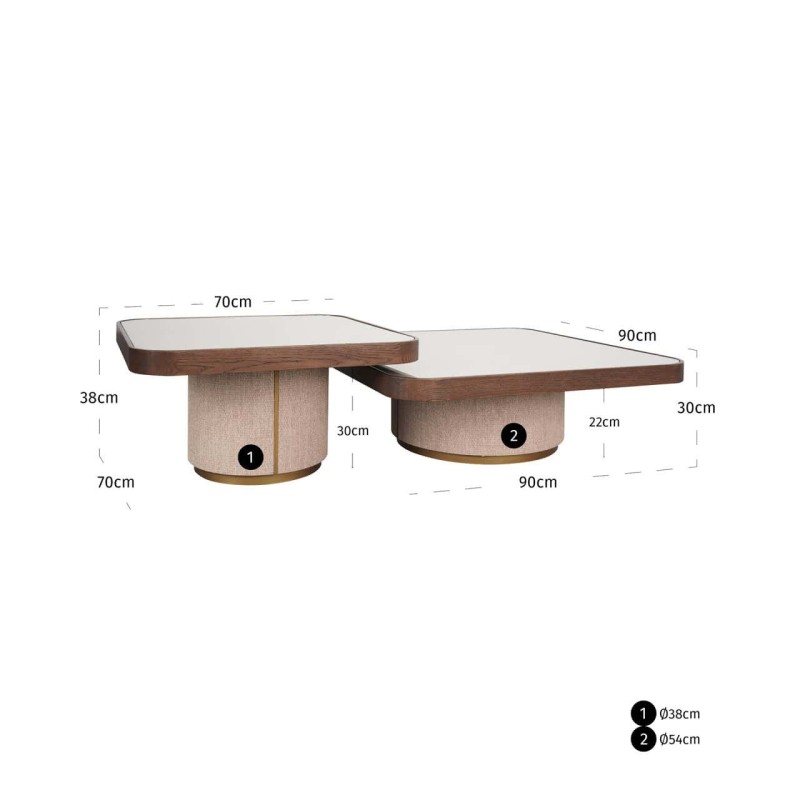 Table basse Willox beige avec verre (Set de 2)