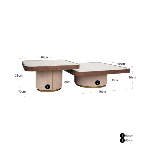 Beige Willox-salontafel met glas (set van 2)