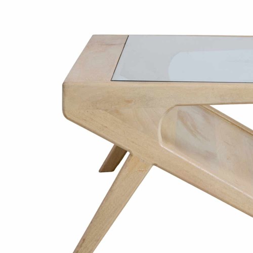 Yuki coffee table in natural mangroke and glass