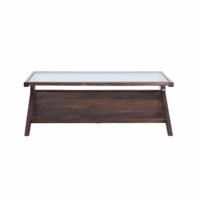 Table basse YUKI en bois de manguier marron foncé et verre