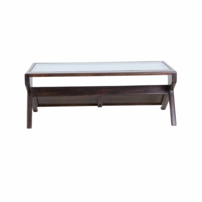 Table basse YUKI en bois de manguier marron foncé et verre 2