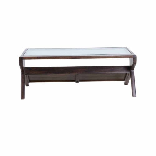 Mesa de centro Yuki en madera marrón oscuro de madera y vidrio