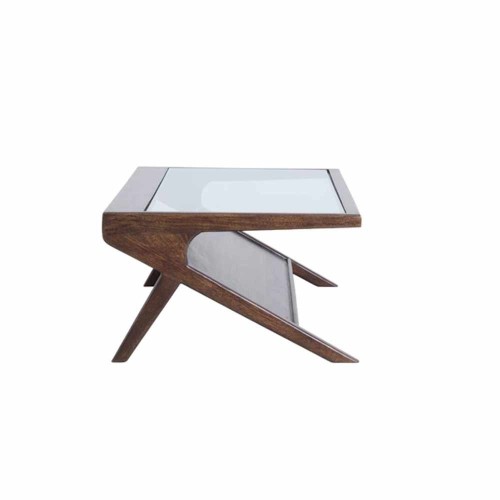 Table basse YUKI en bois de manguier marron foncé et verre