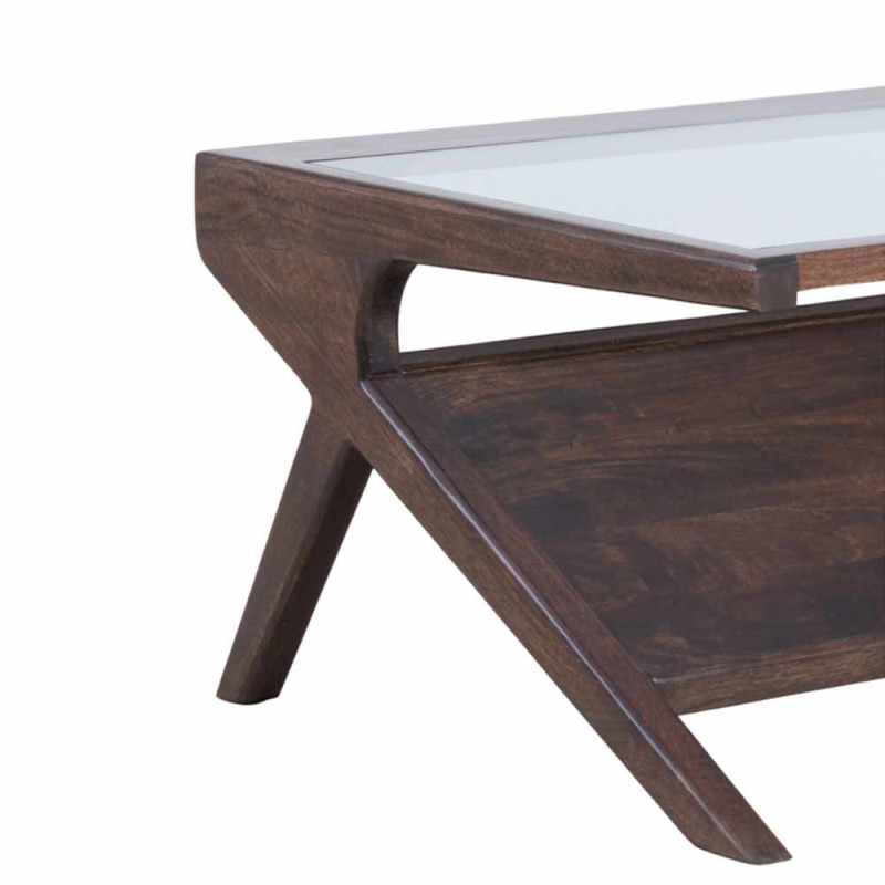 Table basse YUKI en bois de manguier marron foncé et verre