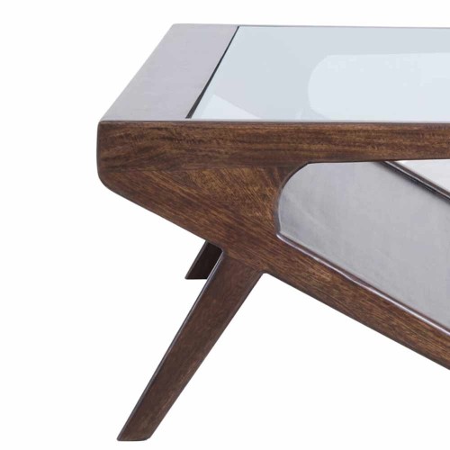 Mesa de centro Yuki en madera marrón oscuro de madera y vidrio