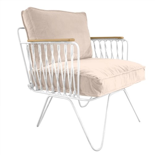 Croisette Armchair in ecru velvet with a white frame