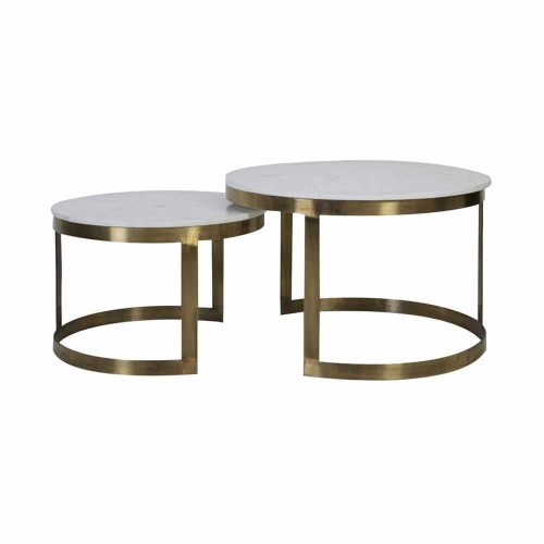 Table de salon PERLATO - marbre blanc et bronze (lot de 2)