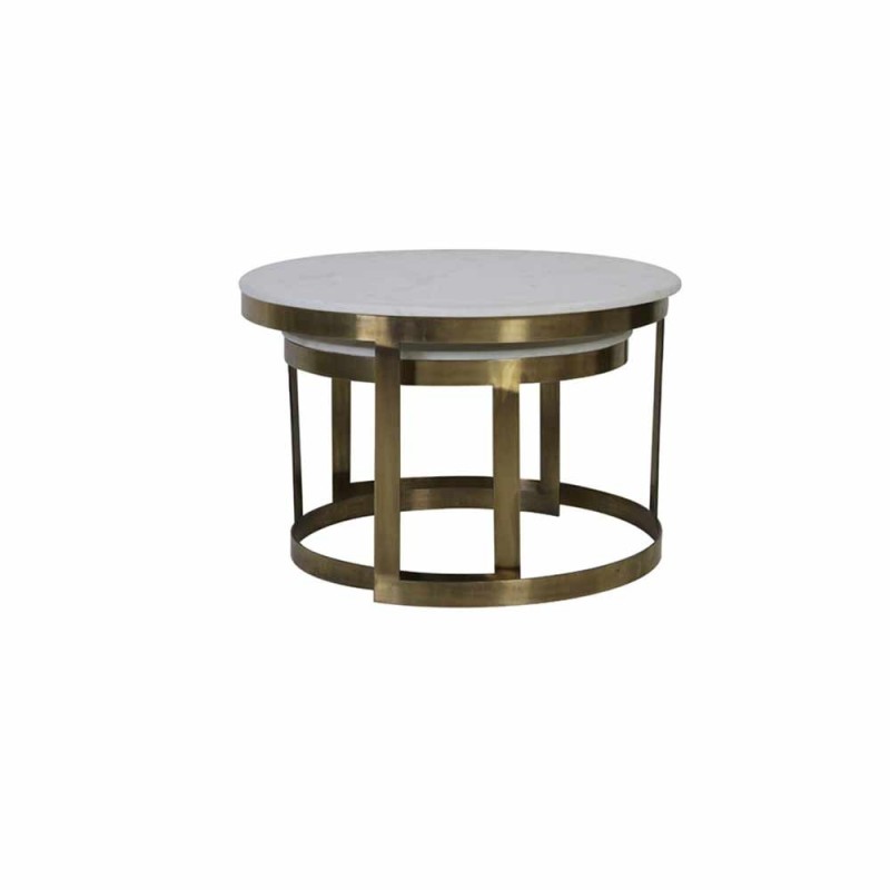 Table de salon PERLATO - marbre blanc et bronze (lot de 2)