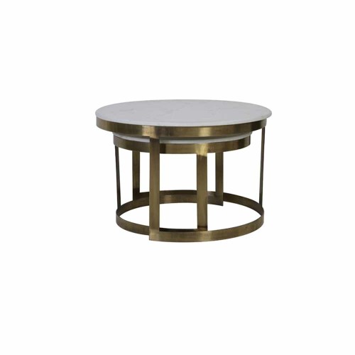 Tabla de salón Perlato - mármol blanco y bronce (conjunto de 2)