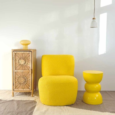Fauteuil Eve tissu bouclette jaune