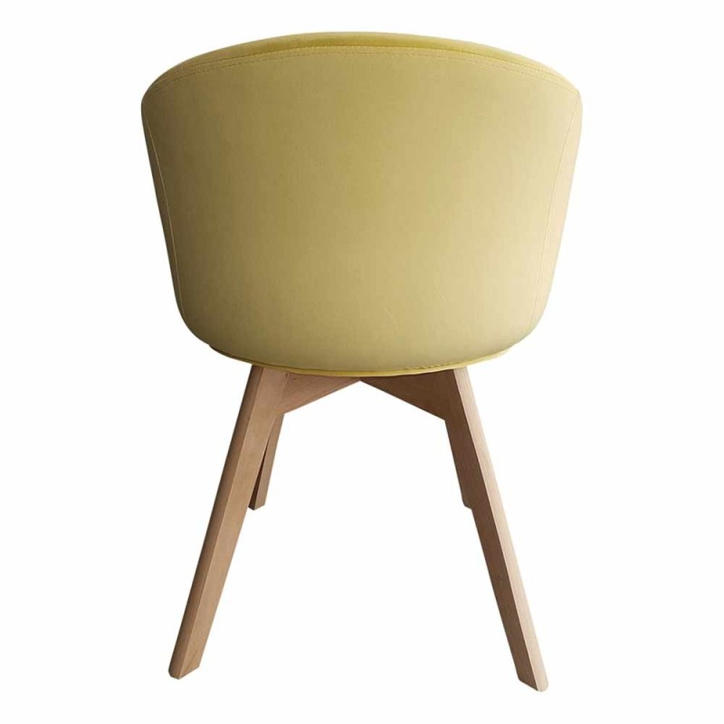 Chaise fauteuil Tessa velours jaune pieds naturel
