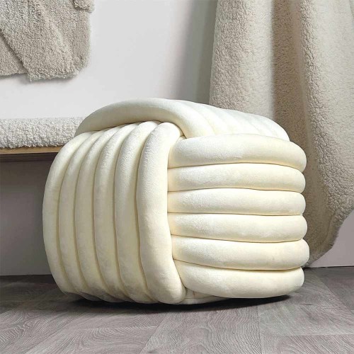 Tabouret passementerie en velours écru