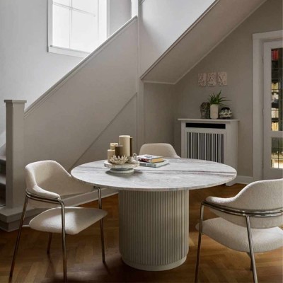 Ronde ronde tafel in natuurlijke ivoor marmer – Ø140 x H76 cm