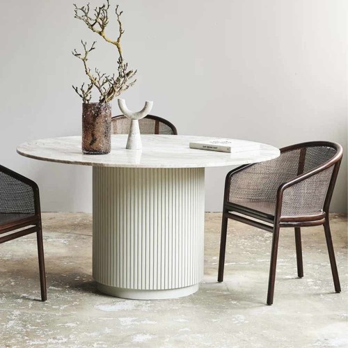 Ronde ronde tafel in natuurlijke ivoor marmer – Ø140 x H76 cm