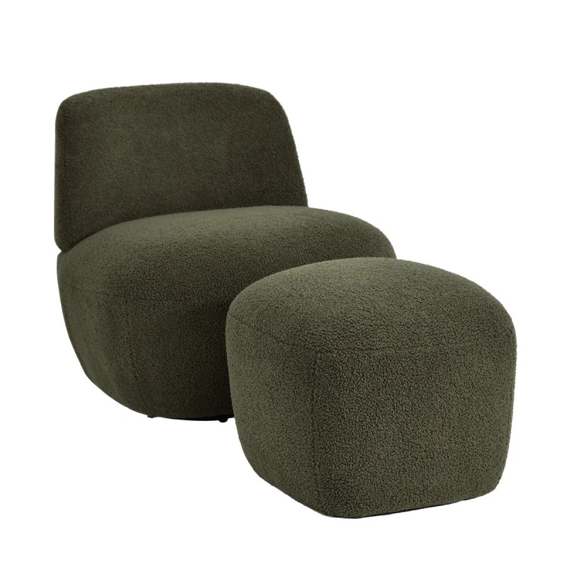 Fauteuil pivotant en bouclette épaisse vert foncé