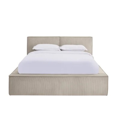Lit coffre 140 x 190 cm beige en velours côtelé – avec sommier relevable 2