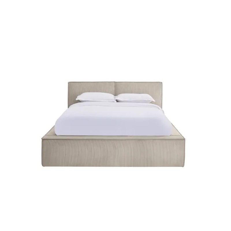 Lit coffre 140 x 190 cm beige en velours côtelé – avec sommier relevable