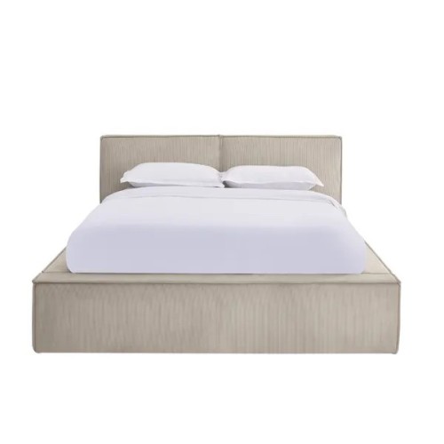 Lit coffre 140 x 190 cm beige en velours côtelé – avec sommier relevable