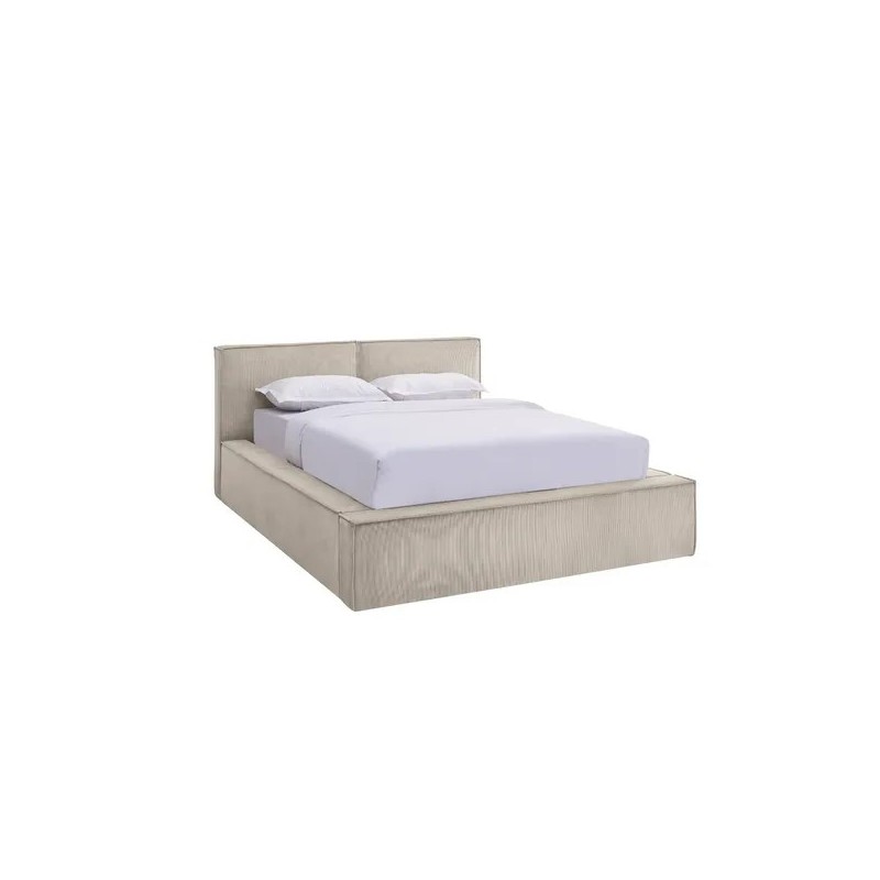 Lit coffre 140 x 190 cm beige en velours côtelé – avec sommier relevable