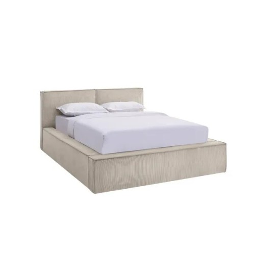 Lit coffre 140 x 190 cm beige en velours côtelé – avec sommier relevable