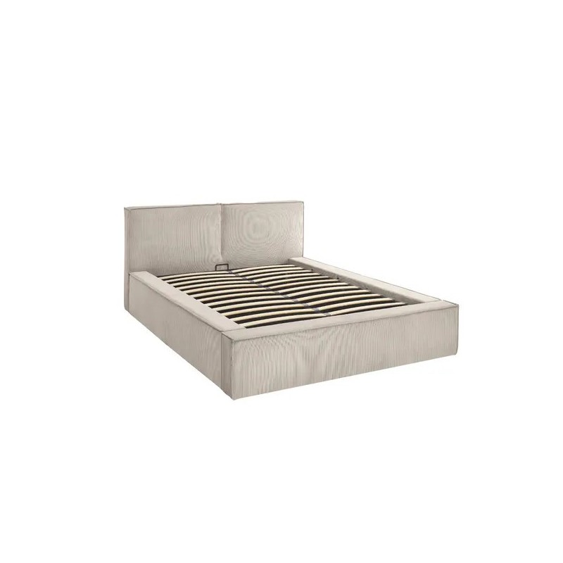 Lit coffre 140 x 190 cm beige en velours côtelé – avec sommier relevable