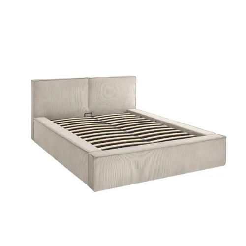 Lit coffre 140 x 190 cm beige en velours côtelé – avec sommier relevable