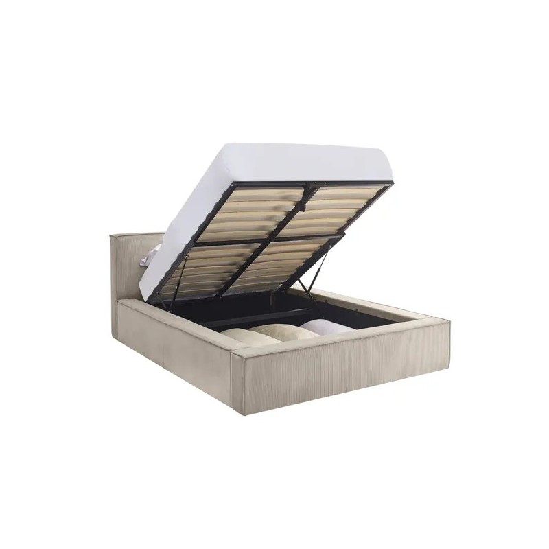 Lit coffre 140 x 190 cm beige en velours côtelé – avec sommier relevable