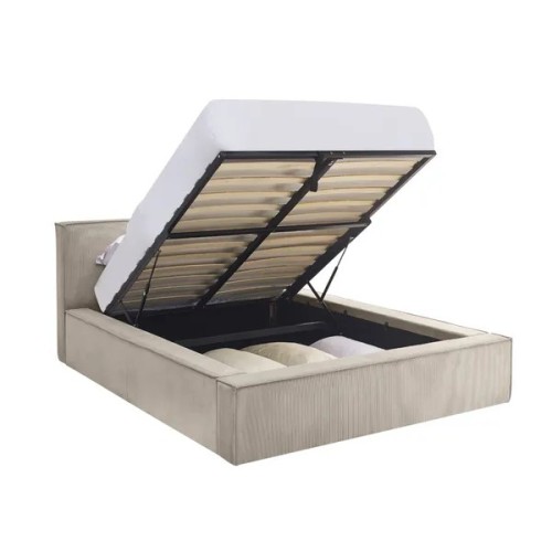 Lit coffre 140 x 190 cm beige en velours côtelé – avec sommier relevable