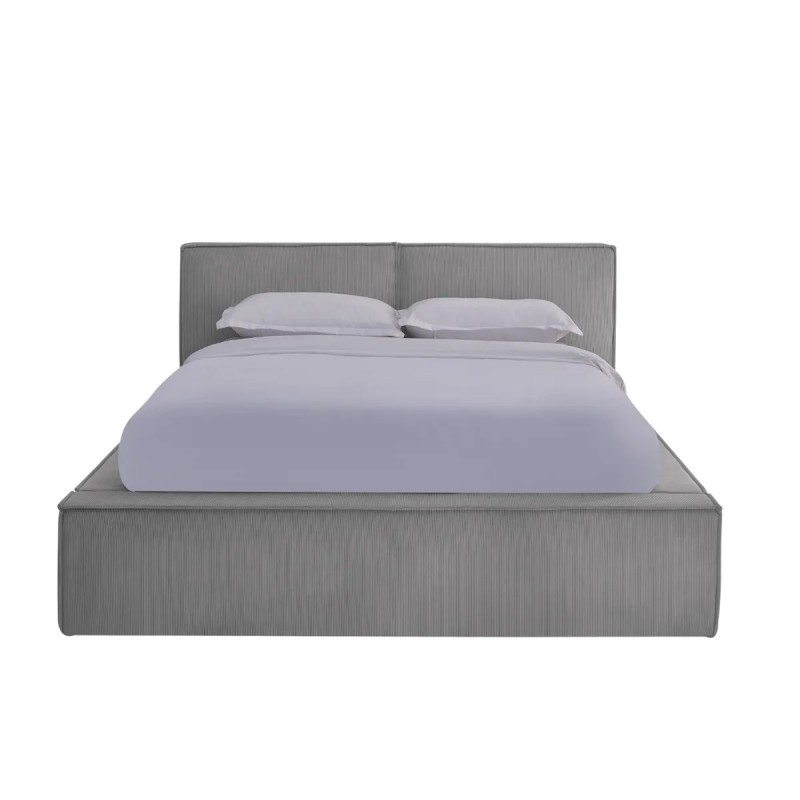 Lit coffre 140 x 190 cm gris en velours côtelé – avec sommier relevable