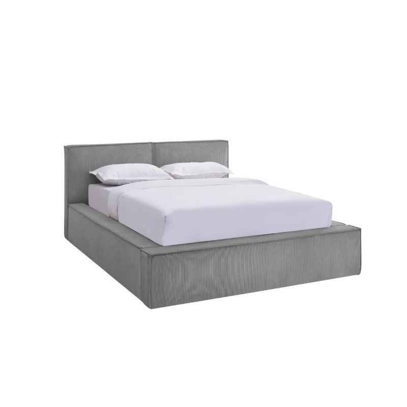 Lit coffre 140 x 190 cm gris en velours côtelé – avec sommier relevable