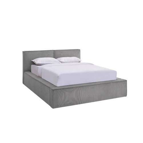 Lit coffre 140 x 190 cm gris en velours côtelé – avec sommier relevable