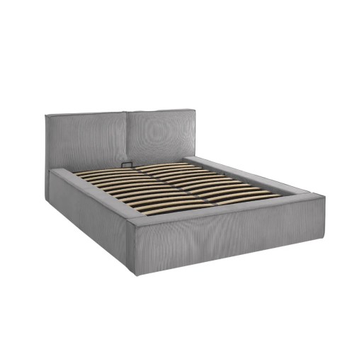 Lit coffre 140 x 190 cm gris en velours côtelé – avec sommier relevable