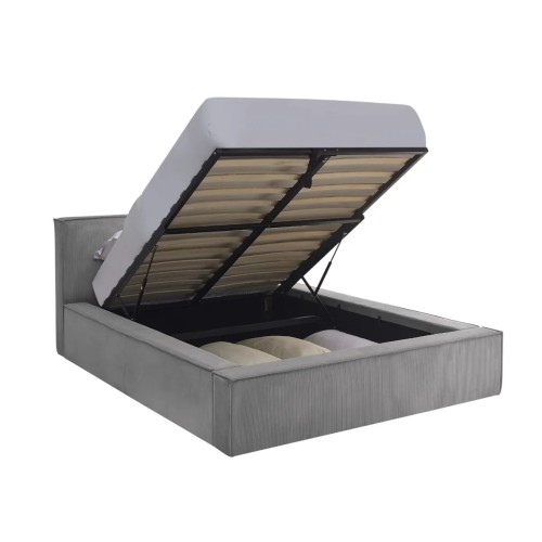Lit coffre 140 x 190 cm gris en velours côtelé – avec sommier relevable