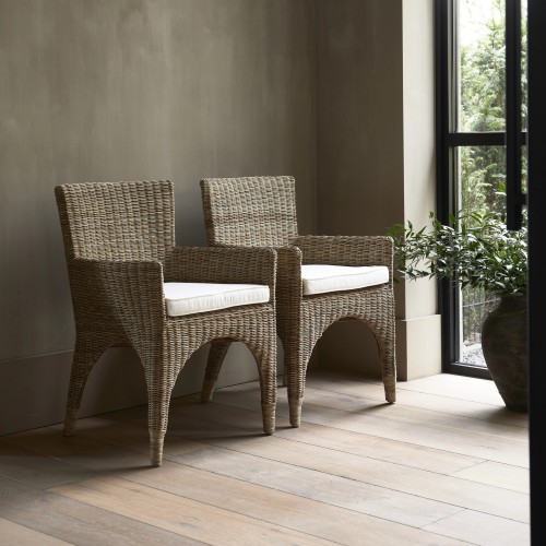 Fauteuil de salle à manger Hamptons – Assise tressée avec coussin