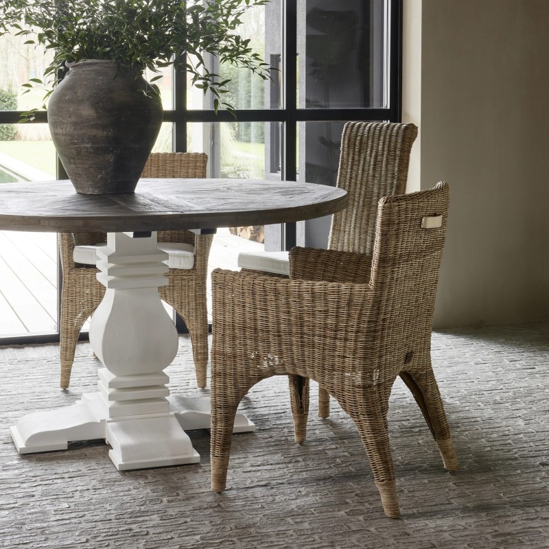 Fauteuil de salle à manger Hamptons – Assise tressée avec coussin