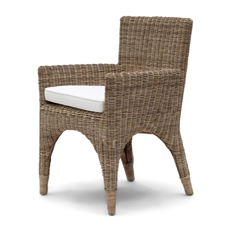 Fauteuil de salle à manger Hamptons – Assise tressée avec coussin