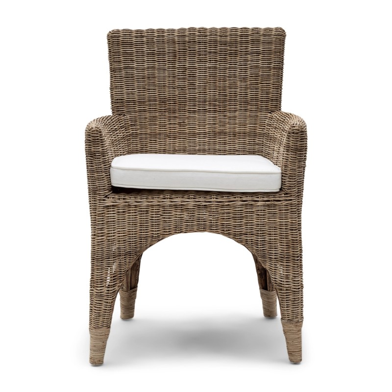 Fauteuil de salle à manger Hamptons – Assise tressée avec coussin
