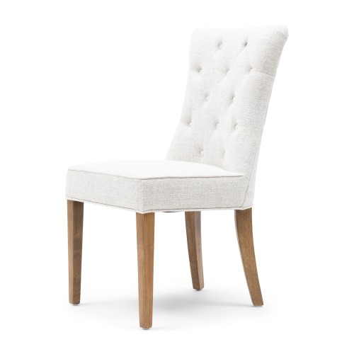 Chaise Balmoral en tweed blanc antique – Chaise de salle à manger capitonnée