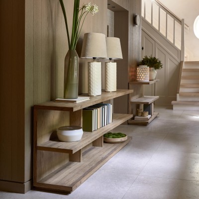 Table d’appoint Vermont 180 cm en chêne recyclé – Console ouverte
