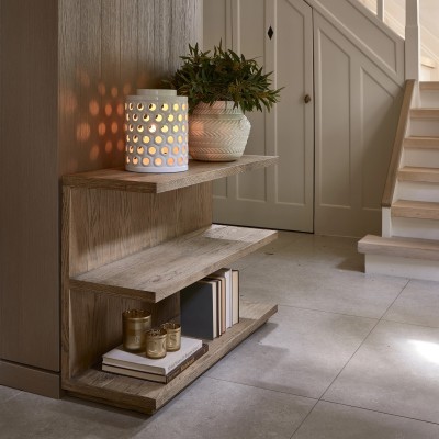 Table d’appoint Vermont 105 cm en chêne recyclé – Console ouverte