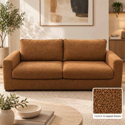 Canapé Sophia 3 places Copper Brown – Bouclé et pieds bois Walnut