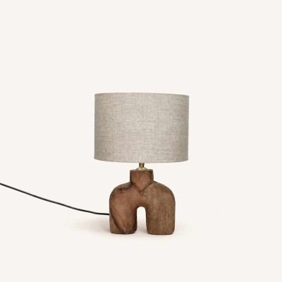 Lampe à poser Lampedusa en bois de manguier et lin – Lampe sculpturale