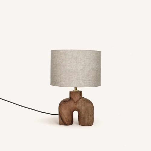 Lampe à poser Lampedusa en bois de manguier et lin – Lampe sculpturale